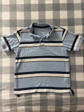 Vintage Light Blue & Navy Striped Polo